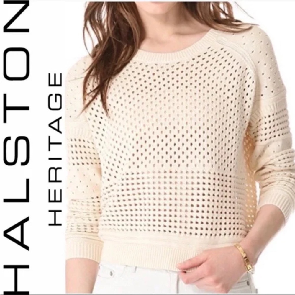 Halston Heritage Crewneck Open Knit Sweater - Sz: S